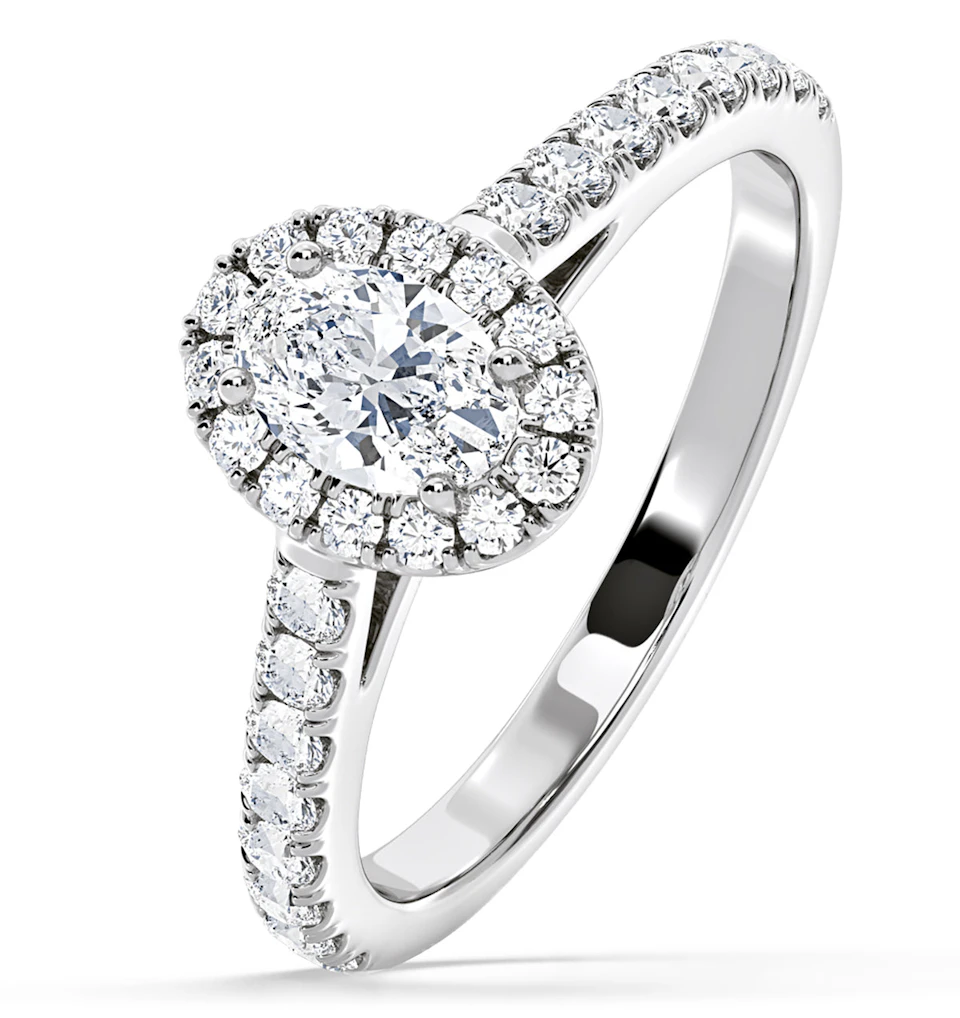 Georgina GIA Oval Diamond Halo Engagement Ring Platinum 1.30ct G/Vs1