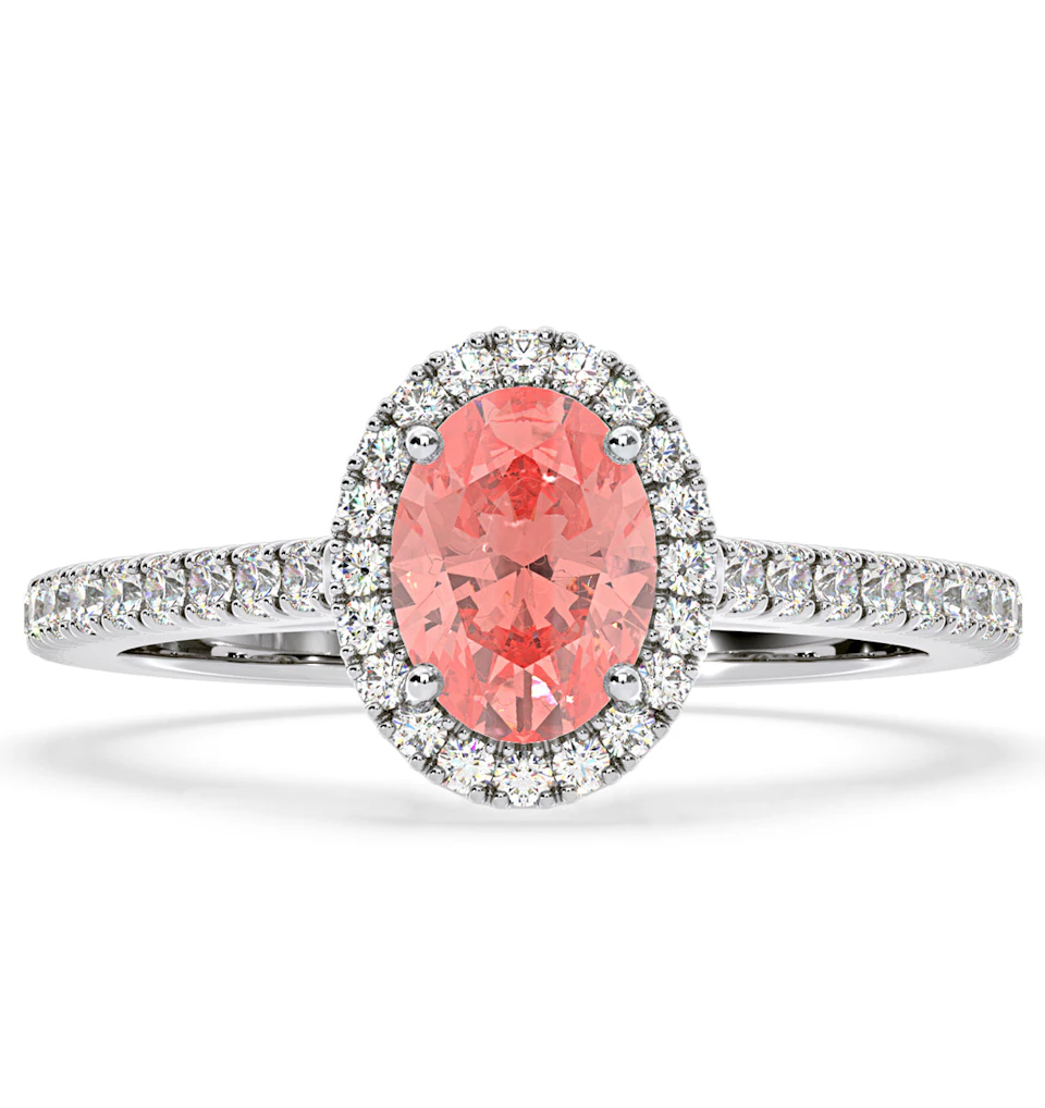 Georgina Pink Lab Diamond Oval Halo 1.60ct Ring in 18K White Gold - Elara Collection