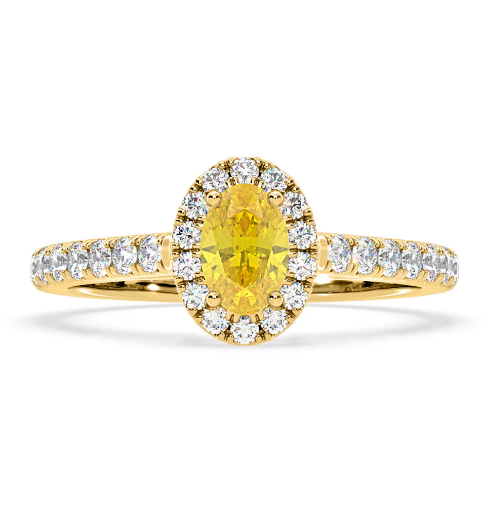 Georgina Yellow Lab Diamond Oval Halo 0.90ct Ring in 18K Yellow Gold - Elara Collection