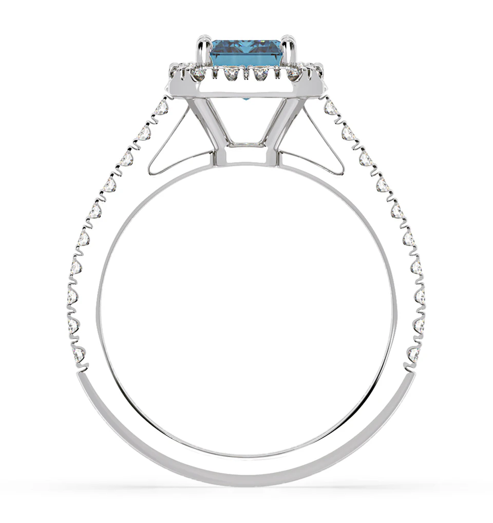 Annabelle Blue Lab Diamond 1.65ct Emerald Cut Halo Ring in 18K White Gold - Elara Collection