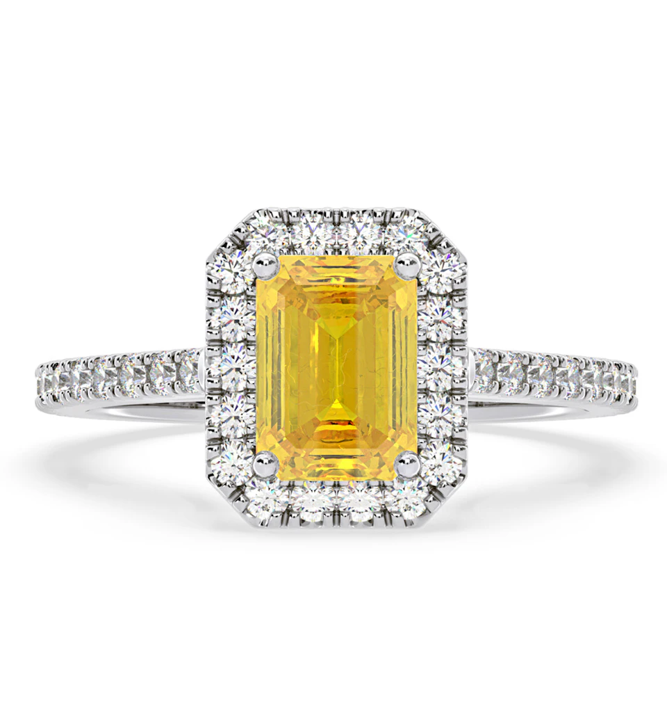 Annabelle Yellow Lab Diamond 1.65ct Emerald Cut Halo Ring in Platinum - Elara Collection