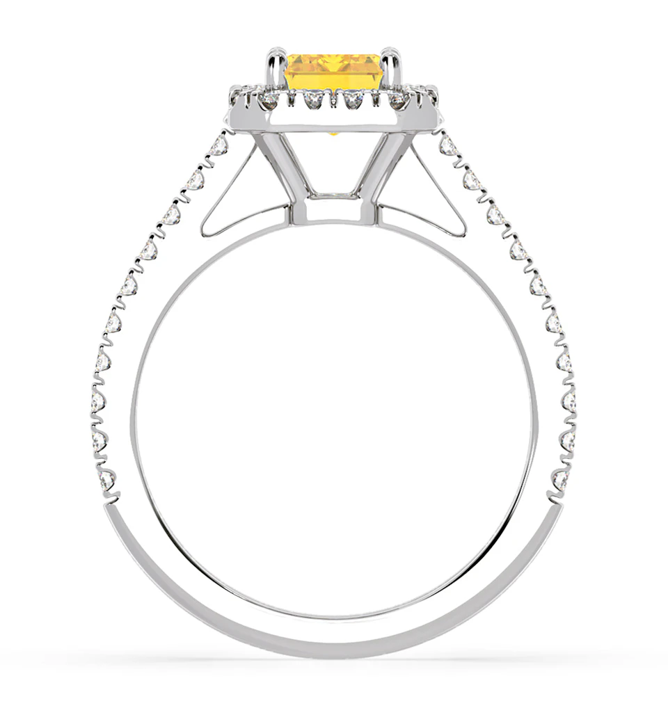 Annabelle Yellow Lab Diamond 1.65ct Emerald Cut Halo Ring in Platinum - Elara Collection