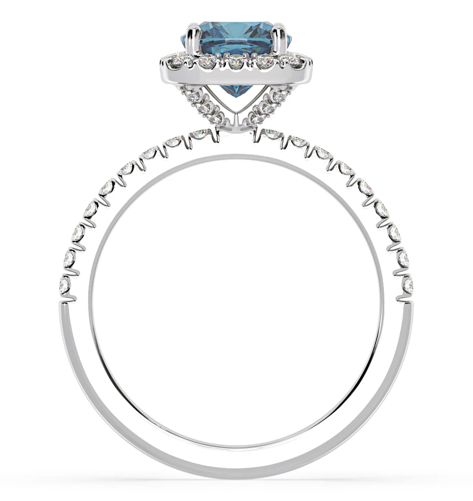 Beatrice Blue Lab Diamond 1.65ct Cushion Halo Ring in 18K White Gold- Elara Collection