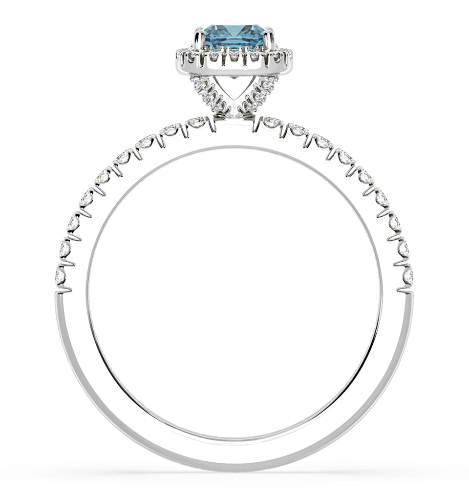 Beatrice Blue Lab Diamond 1.00ct Cushion Halo Ring in 18K White Gold- Elara Collection