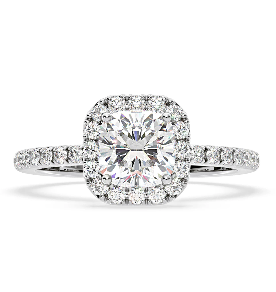 Beatrice GIA Diamond Halo Engagement Ring in Platinum 1.48ct G/SI2