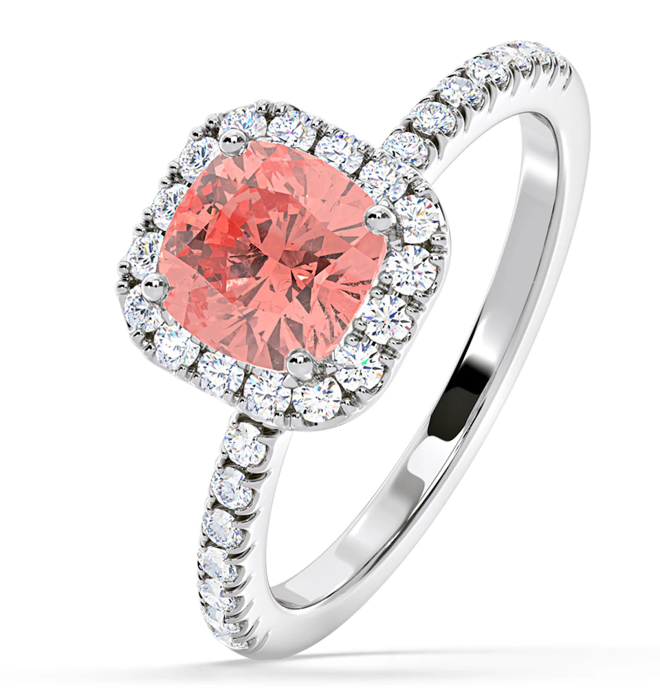 Beatrice Pink Lab Diamond 1.65ct Cushion Halo Ring in Platinum - Elara Collection