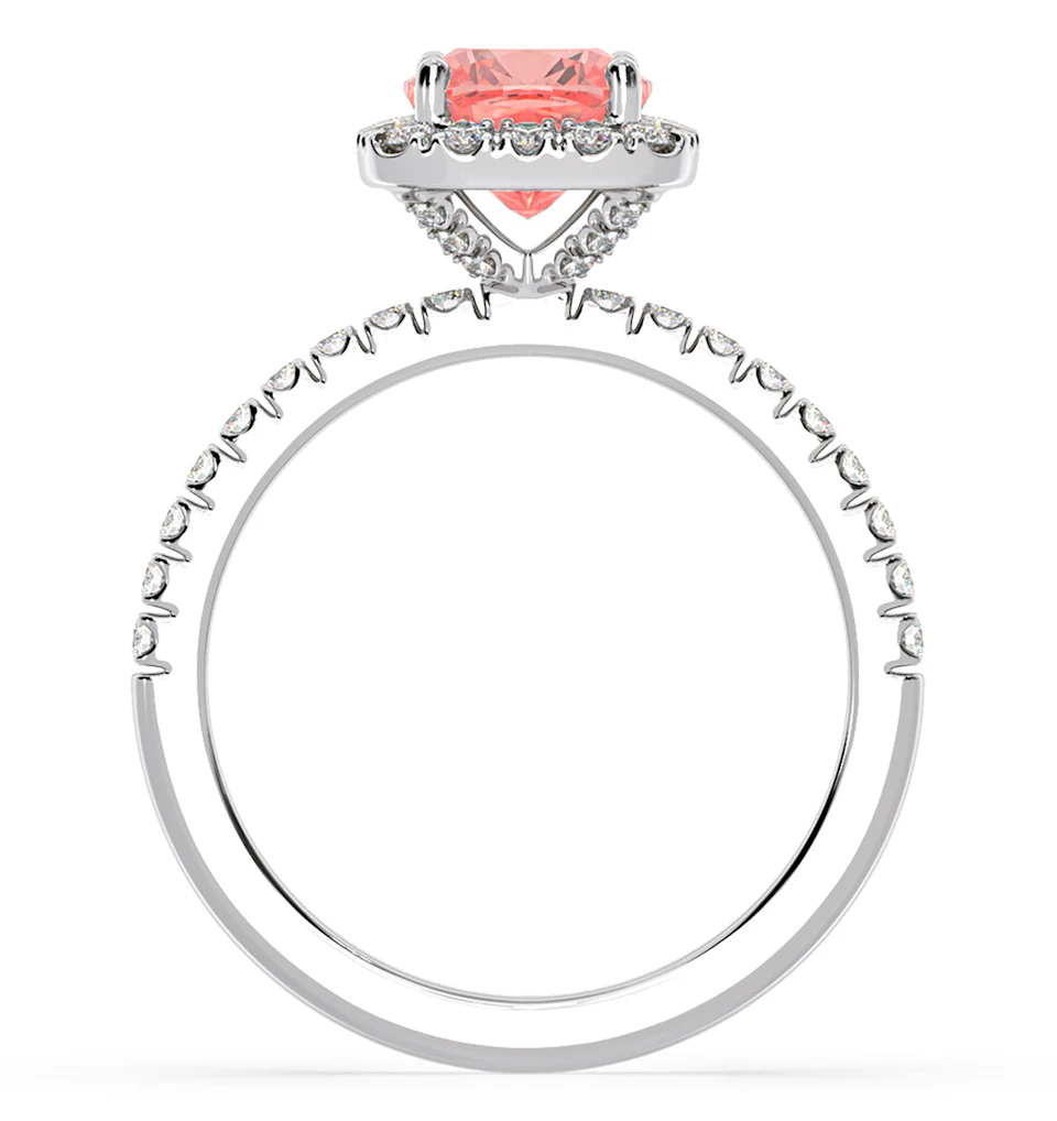 Beatrice Pink Lab Diamond 1.65ct Cushion Halo Ring in 18K White Gold- Elara Collection