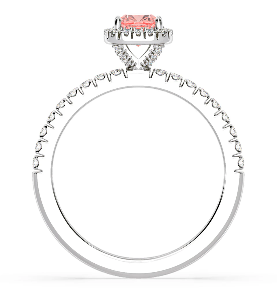 Beatrice Pink Lab Diamond 1.00ct Cushion Halo Ring in 18K White Gold- Elara Collection