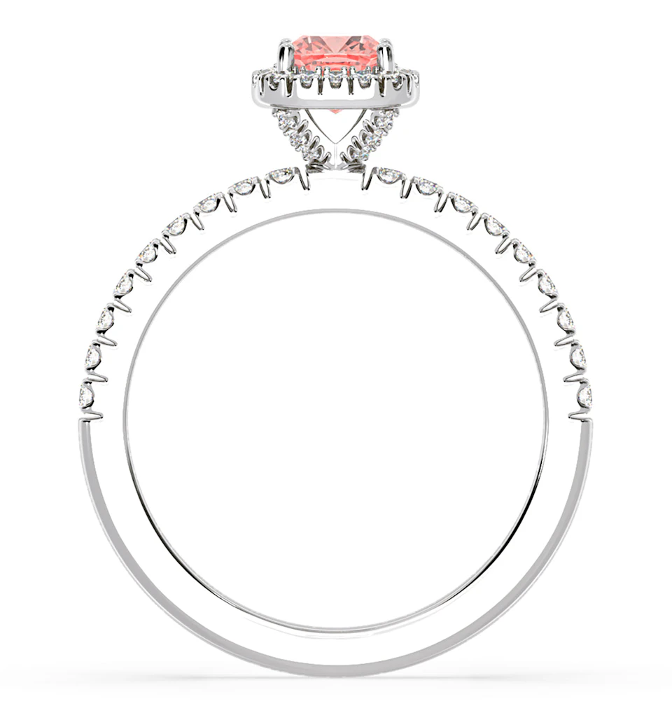 Beatrice Pink Lab Diamond 1.00ct Cushion Halo Ring in Platinum - Elara Collection