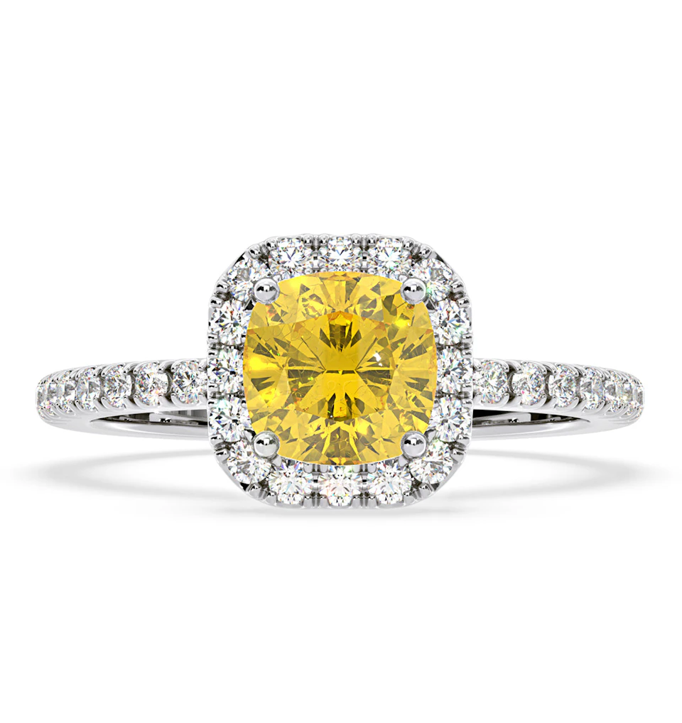 Beatrice Yellow Lab Diamond 1.65ct Cushion Halo Ring in 18K White Gold- Elara Collection