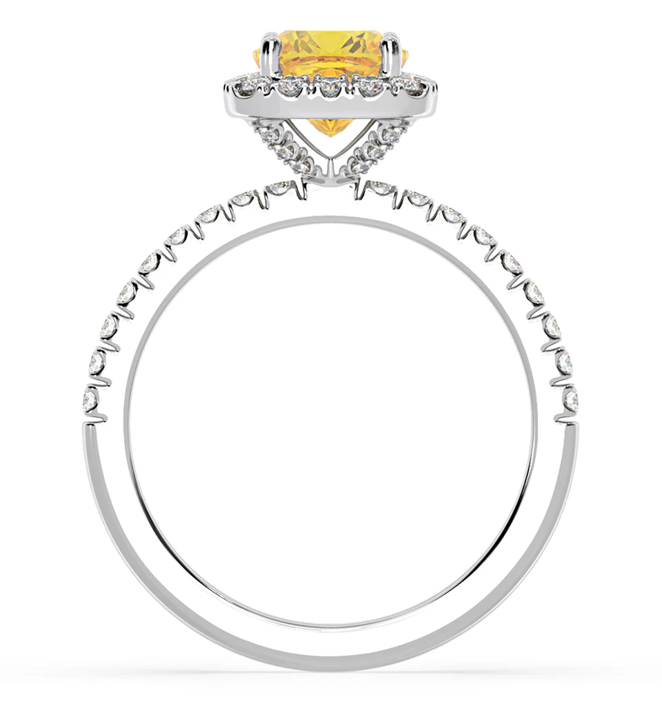 Beatrice Yellow Lab Diamond 1.65ct Cushion Halo Ring in 18K White Gold- Elara Collection