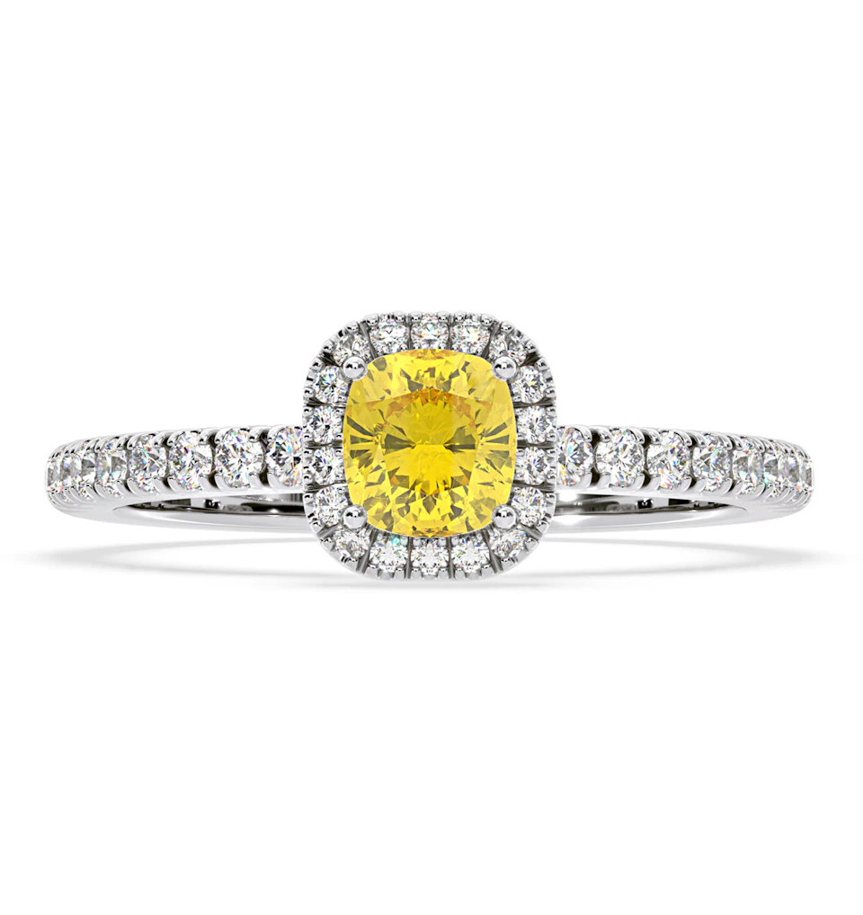 Beatrice Yellow Lab Diamond 1.00ct Cushion Halo Ring in 18K White Gold- Elara Collection
