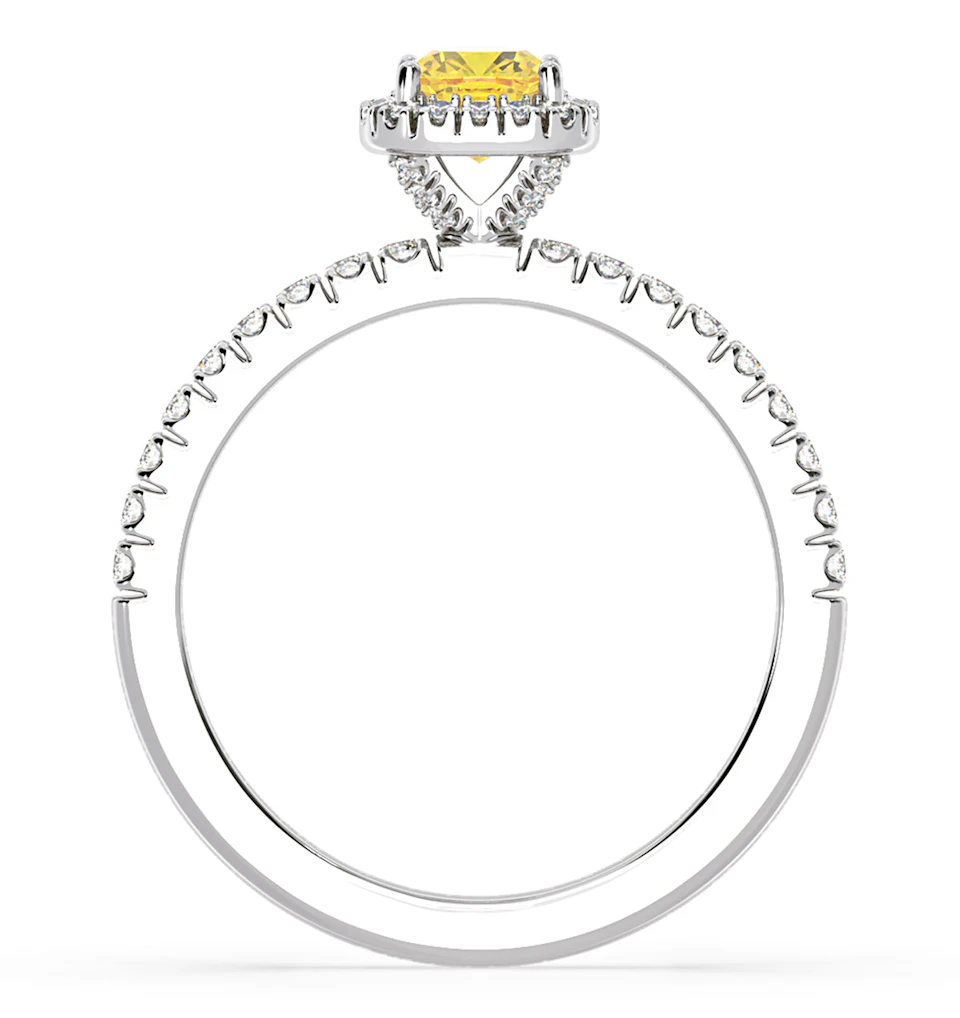 Beatrice Yellow Lab Diamond 1.00ct Cushion Halo Ring in 18K White Gold- Elara Collection