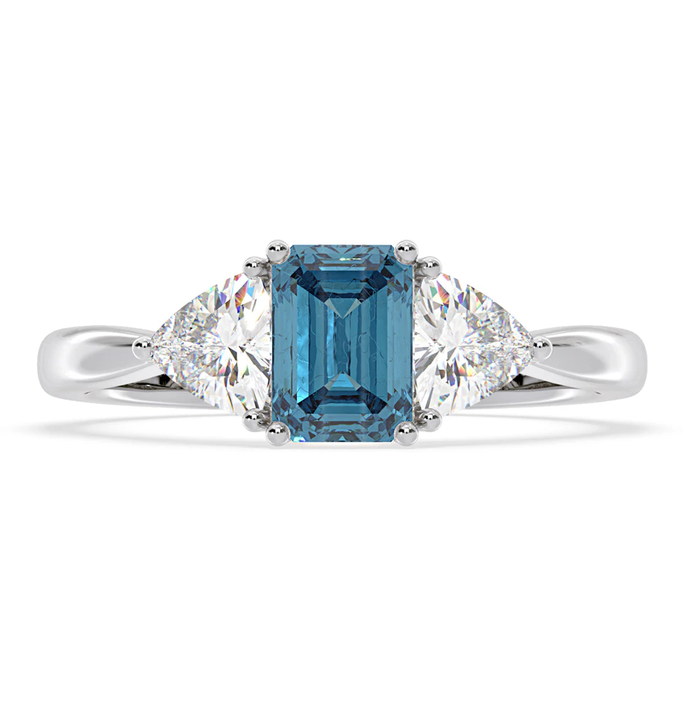 Aurora Blue Lab Diamond Emerald Cut and Trillion 1.70ct Ring in Platinum - Elara Collection