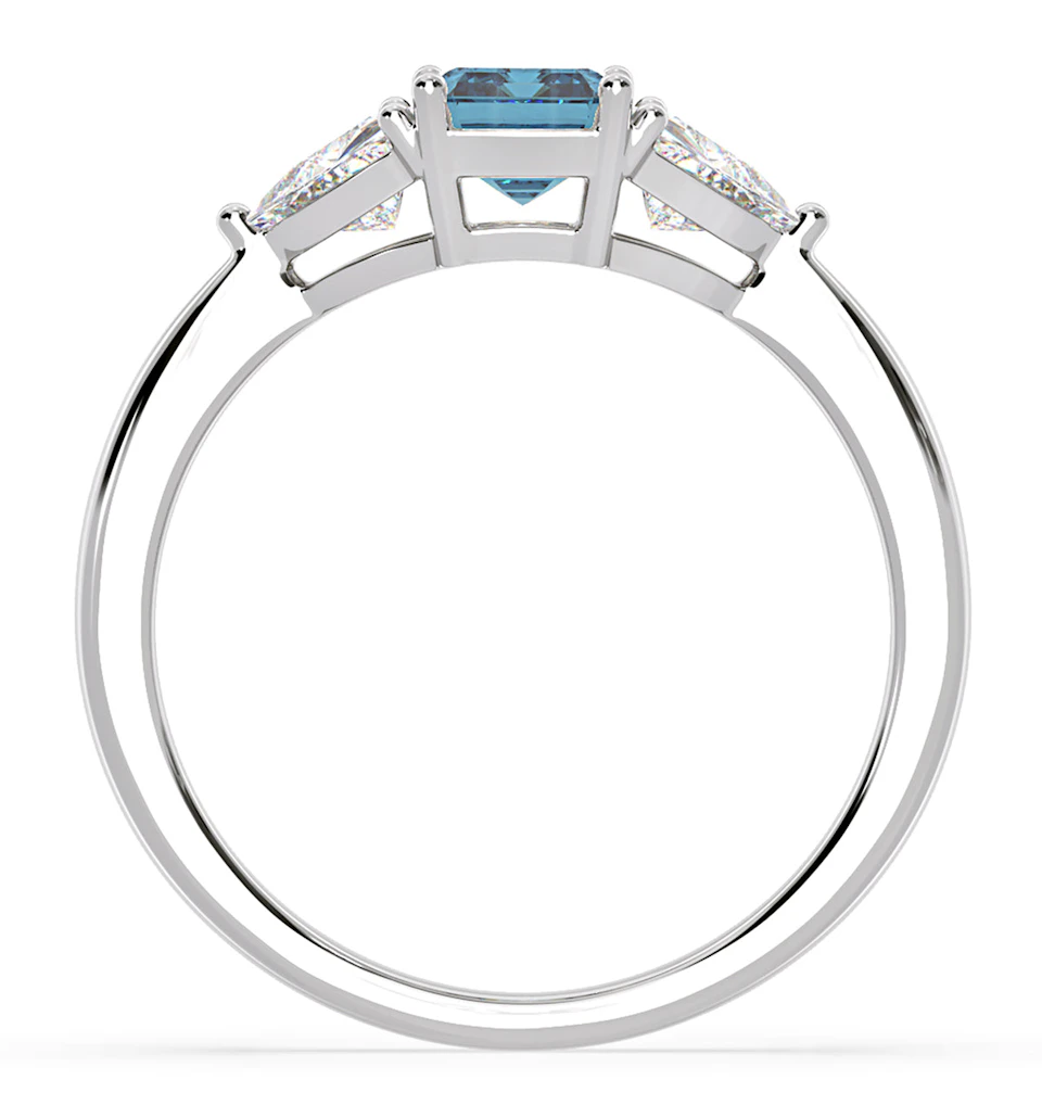Aurora Blue Lab Diamond Emerald Cut and Trillion 1.70ct Ring in Platinum - Elara Collection