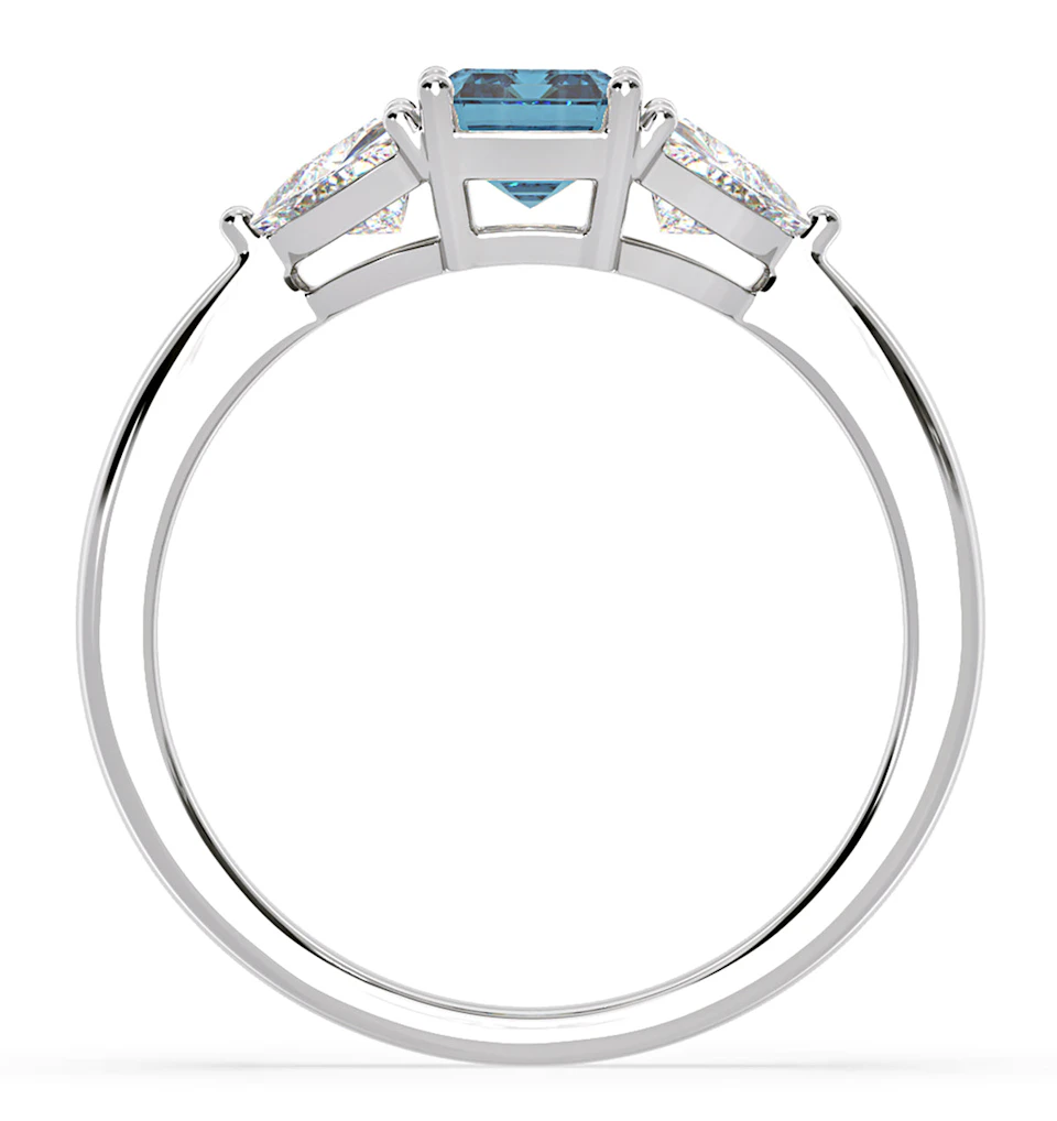 Aurora Blue Lab Diamond Emerald Cut and Trillion 1.70ct Ring in 18K White Gold - Elara Collection