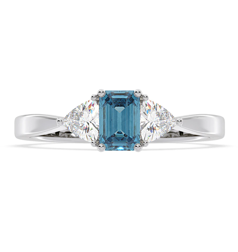 Aurora Blue Lab Diamond Emerald Cut and Trillion 1.00ct Ring in 18K White Gold - Elara Collection