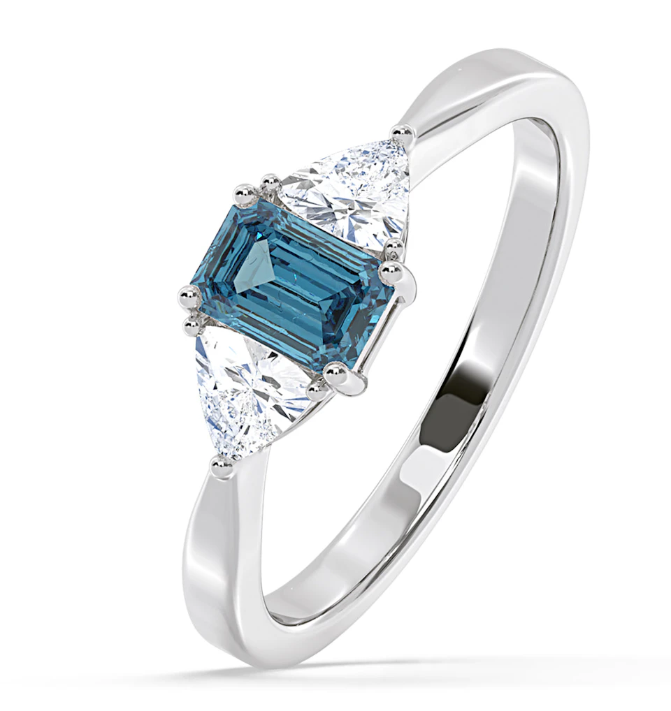 Aurora Blue Lab Diamond Emerald Cut and Trillion 1.00ct Ring in 18K White Gold - Elara Collection