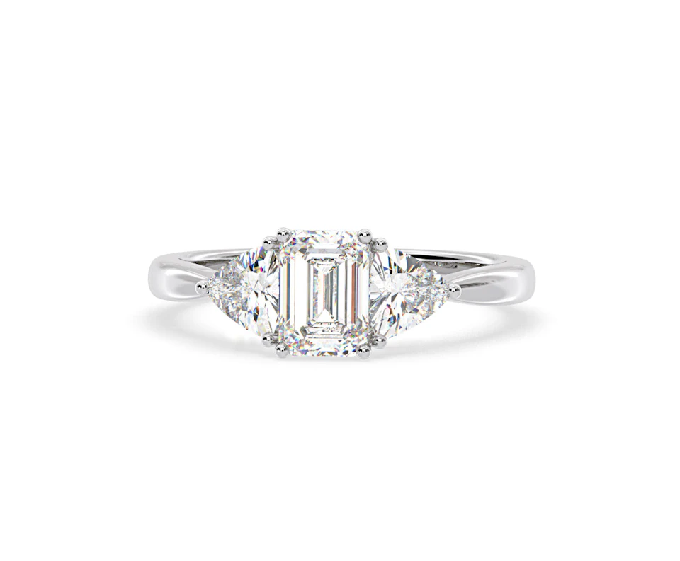 Aurora Lab Diamond Emerald Cut and Trillion1.70ct Ring in 18K White Gold F/VS1