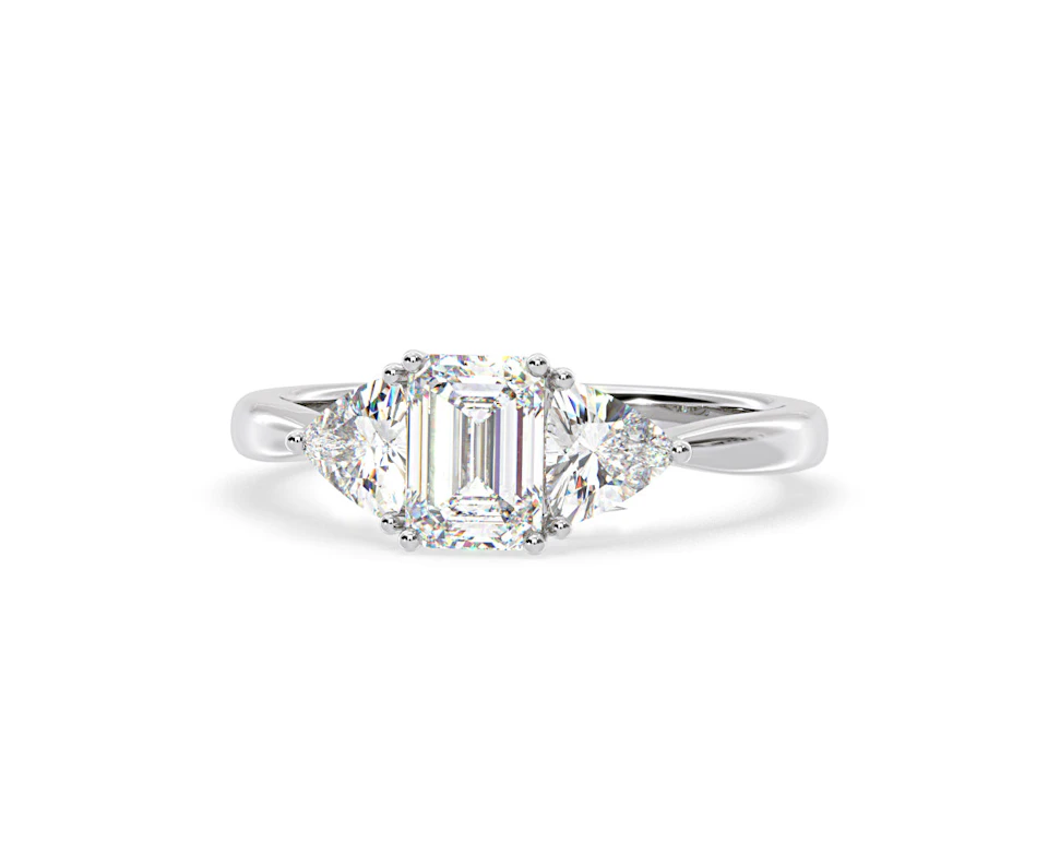 Aurora Lab Diamond Emerald Cut and Trillion1.70ct Ring in 18K White Gold F/VS1