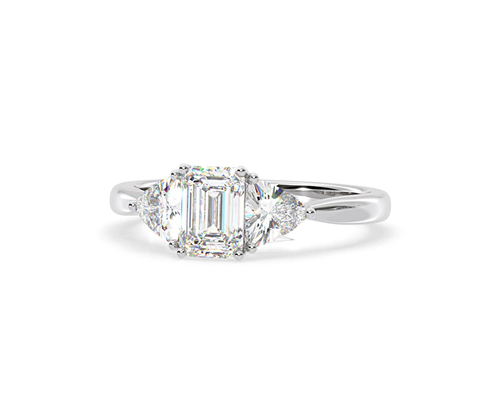 Aurora Lab Diamond Emerald Cut and Trillion1.70ct Ring in 18K White Gold F/VS1