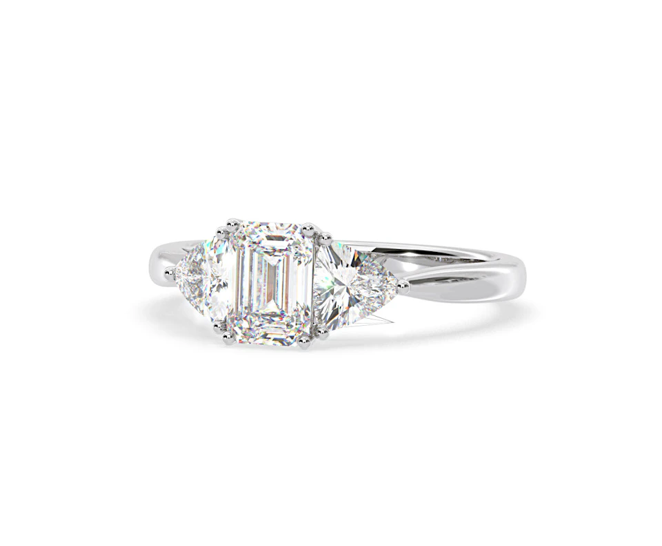 Aurora Lab Diamond Emerald Cut and Trillion1.70ct Ring in 18K White Gold F/VS1