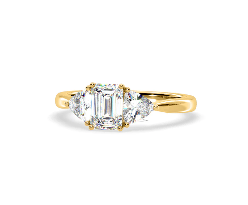 Aurora Lab Diamond Emerald Cut and Trillion 1.70ct Ring in 18K Gold F/VS1