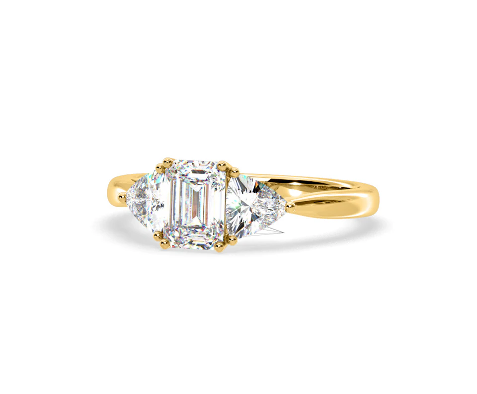 Aurora Lab Diamond Emerald Cut and Trillion 1.70ct Ring in 18K Gold F/VS1