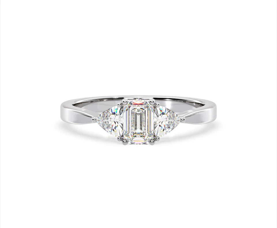 Aurora Lab Diamond Emerald Cut and Trillion 1.00ct Ring in 18K White Gold F/VS1