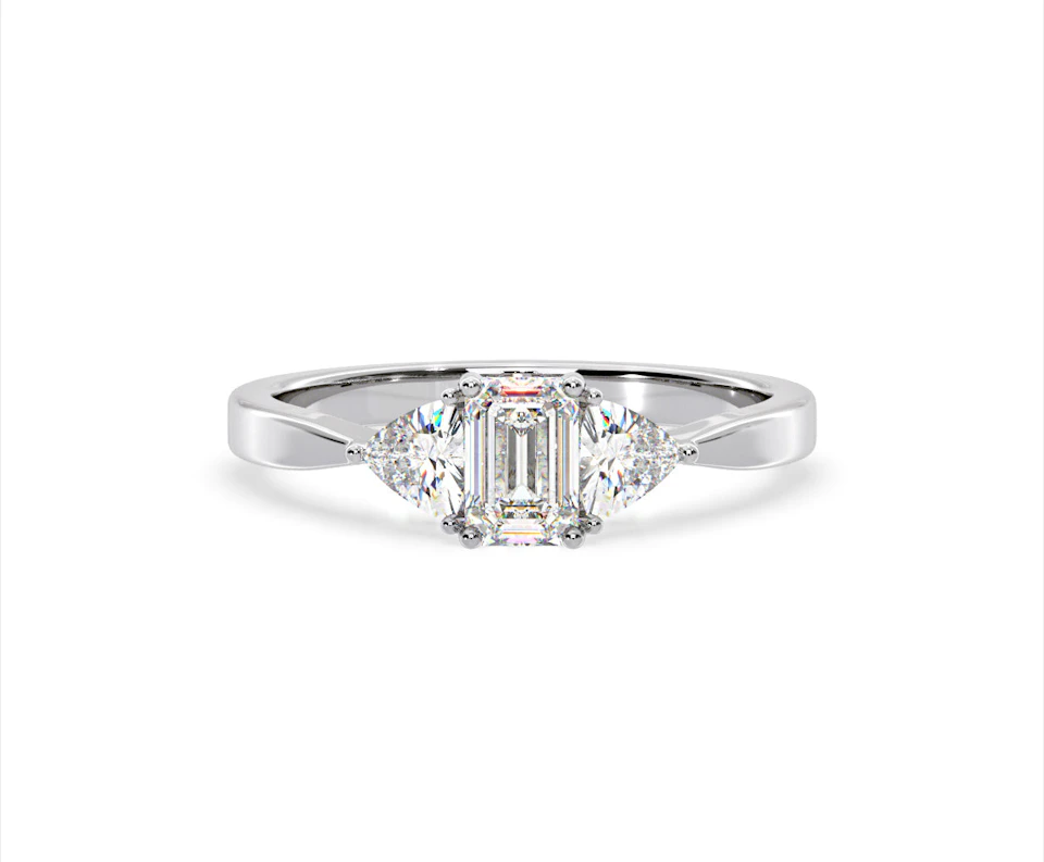 Aurora Lab Diamond Emerald Cut and Trillion 1.00ct Ring in Platinum F/VS1
