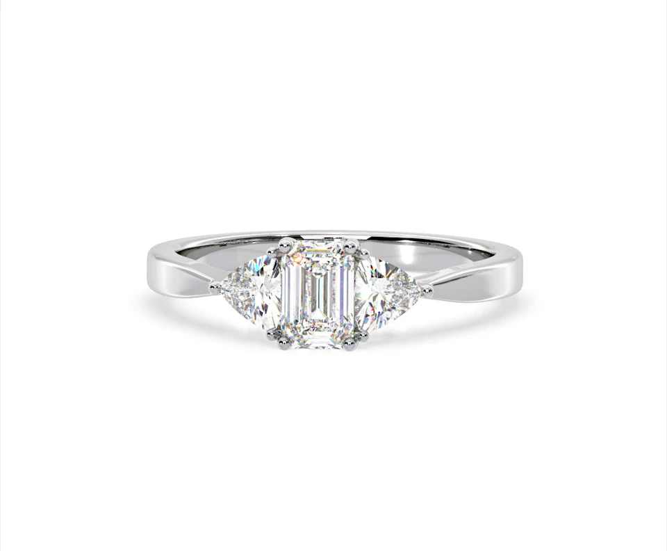 Aurora Lab Diamond Emerald Cut and Trillion 1.00ct Ring in Platinum F/VS1