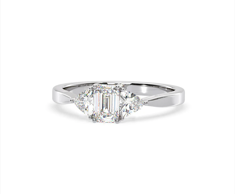 Aurora Lab Diamond Emerald Cut and Trillion 1.00ct Ring in 18K White Gold F/VS1