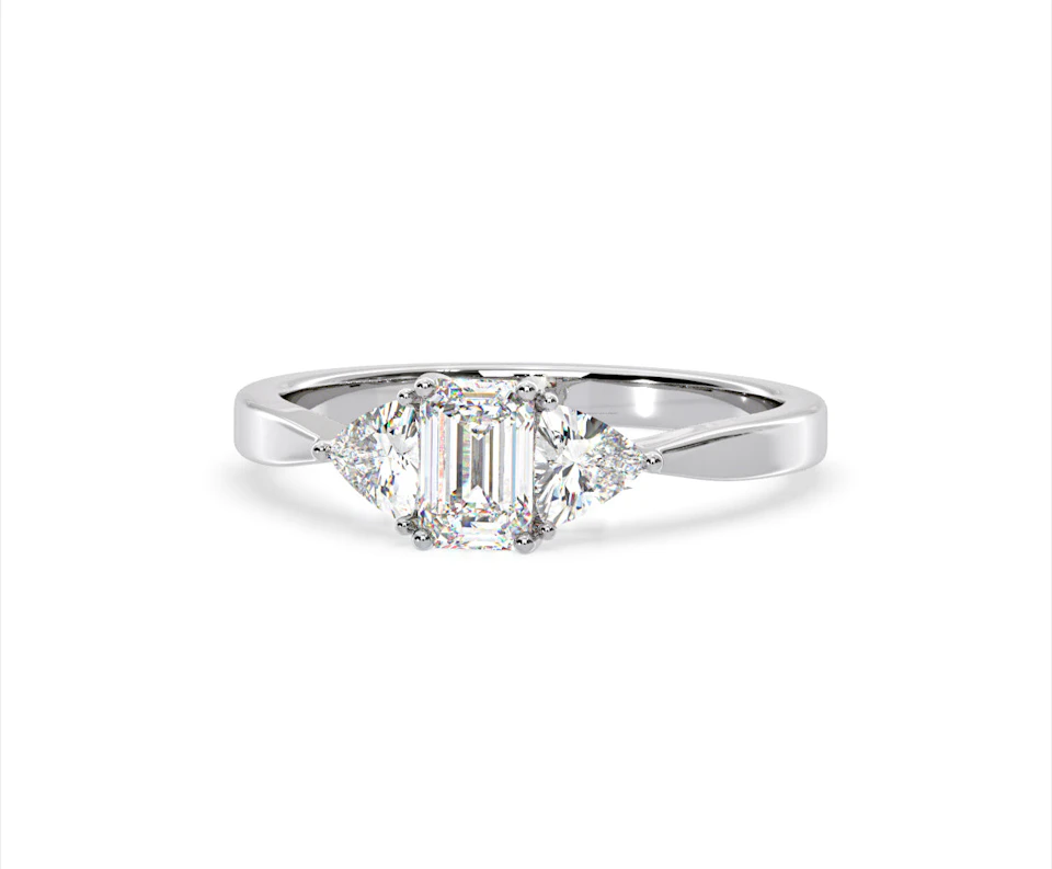 Aurora Lab Diamond Emerald Cut and Trillion 1.00ct Ring in Platinum F/VS1