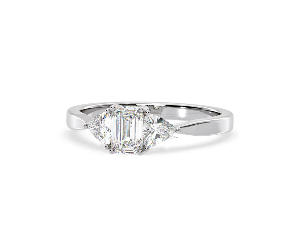 Aurora Lab Diamond Emerald Cut and Trillion 1.00ct Ring in 18K White Gold F/VS1