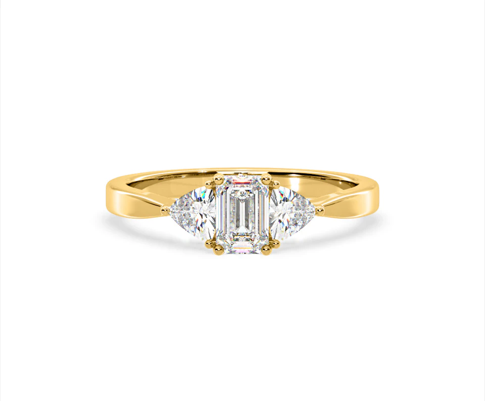Aurora Lab Diamond Emerald Cut and Trillion 1.00ct Ring in 18K Gold F/VS1