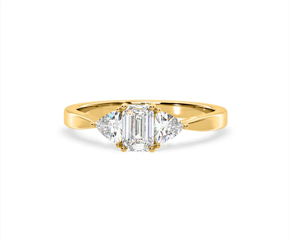 Aurora Lab Diamond Emerald Cut and Trillion 1.00ct Ring in 18K Gold F/VS1