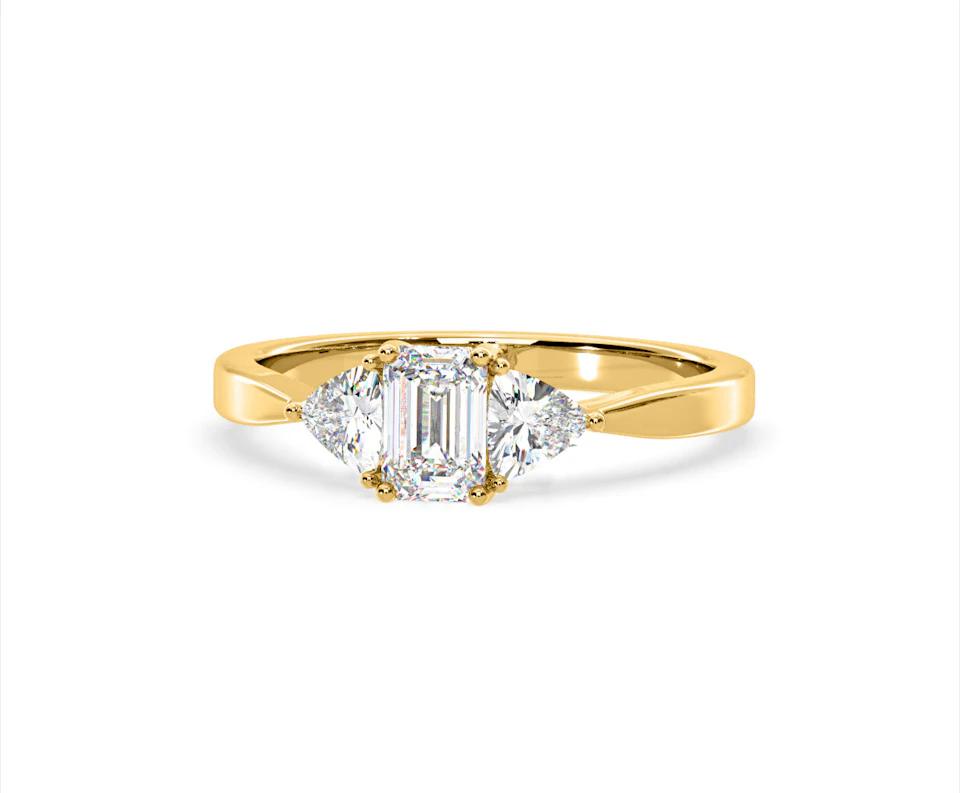 Aurora Lab Diamond Emerald Cut and Trillion 1.00ct Ring in 18K Gold F/VS1