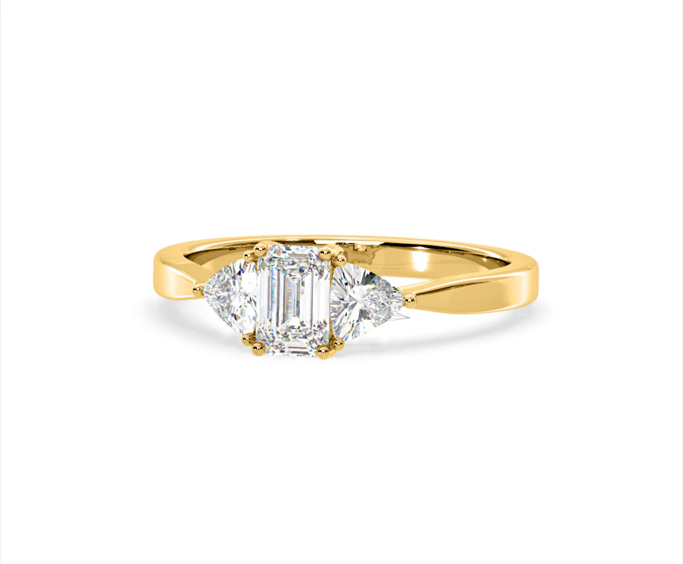 Aurora Lab Diamond Emerald Cut and Trillion 1.00ct Ring in 18K Gold F/VS1