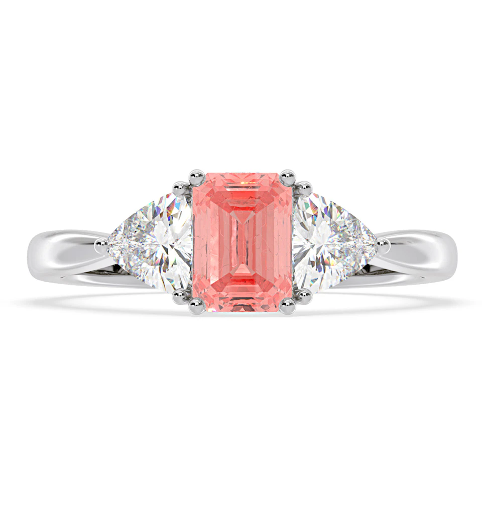 Aurora Pink Lab Diamond Emerald Cut and Trillion 1.70ct Ring in Platinum - Elara Collection
