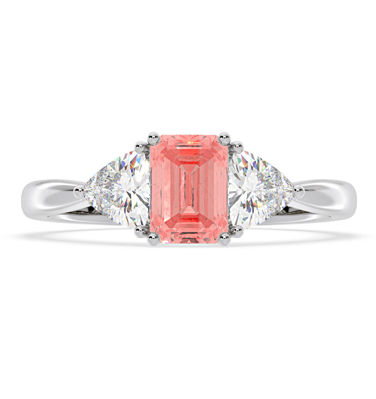 Aurora Pink Lab Diamond Emerald Cut and Trillion 1.70ct Ring in Platinum - Elara Collection