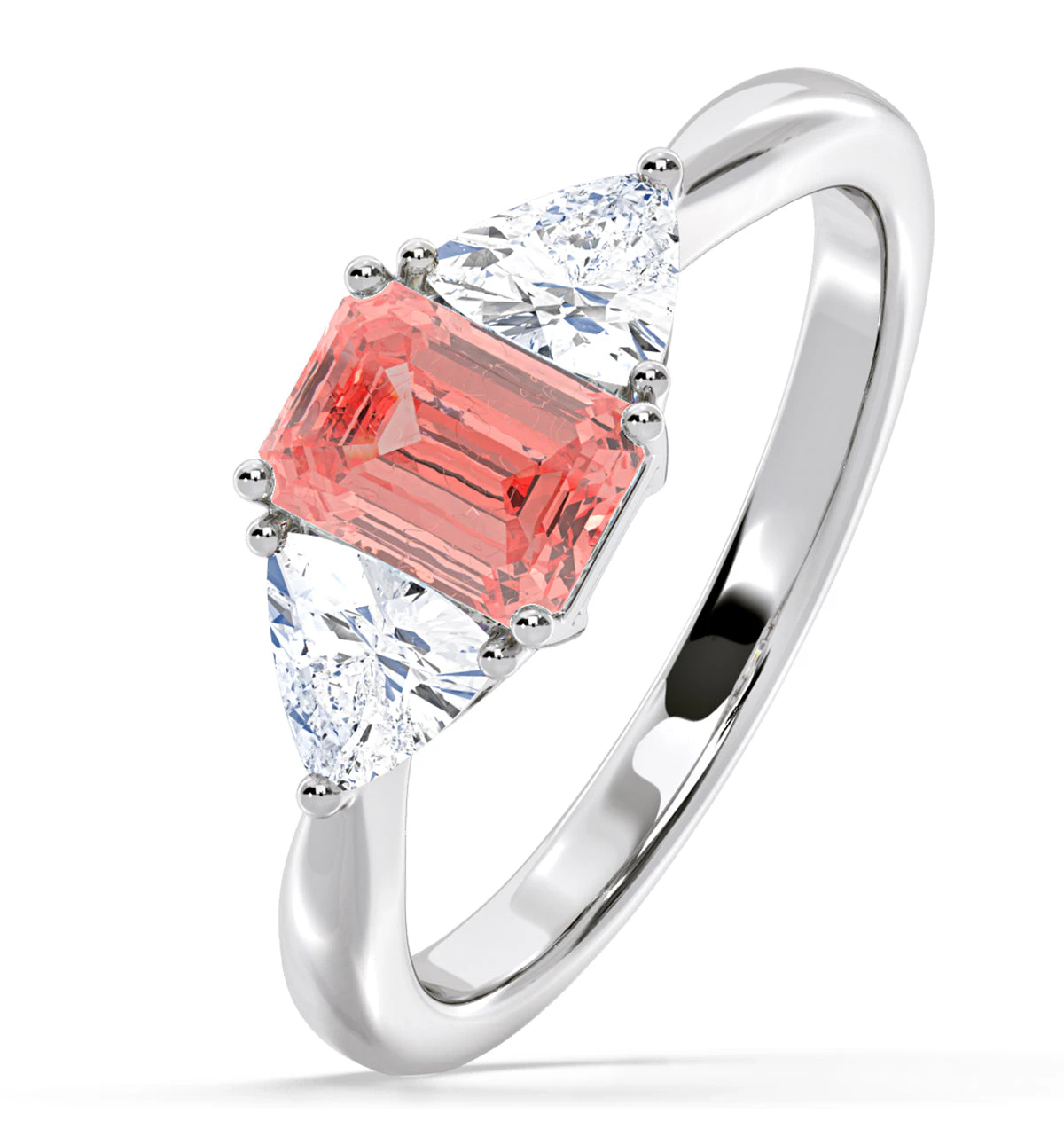 Aurora Pink Lab Diamond Emerald Cut and Trillion 1.70ct Ring in Platinum - Elara Collection