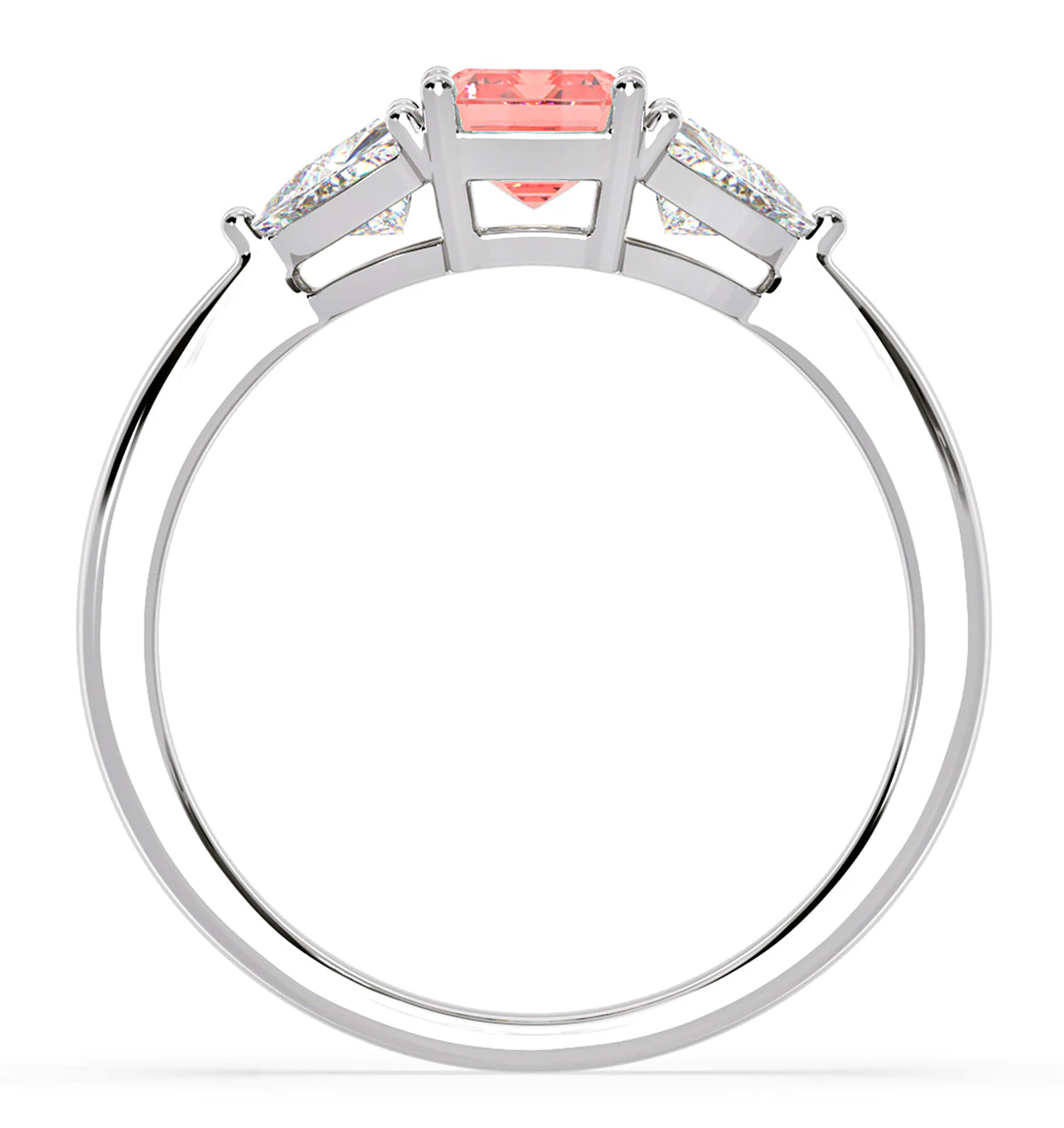 Aurora Pink Lab Diamond Emerald Cut and Trillion 1.70ct Ring in Platinum - Elara Collection