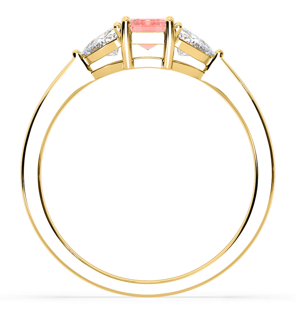 Aurora Pink Lab Diamond Emerald Cut and Trillion 1.00ct Ring in 18K Yellow Gold - Elara Collection