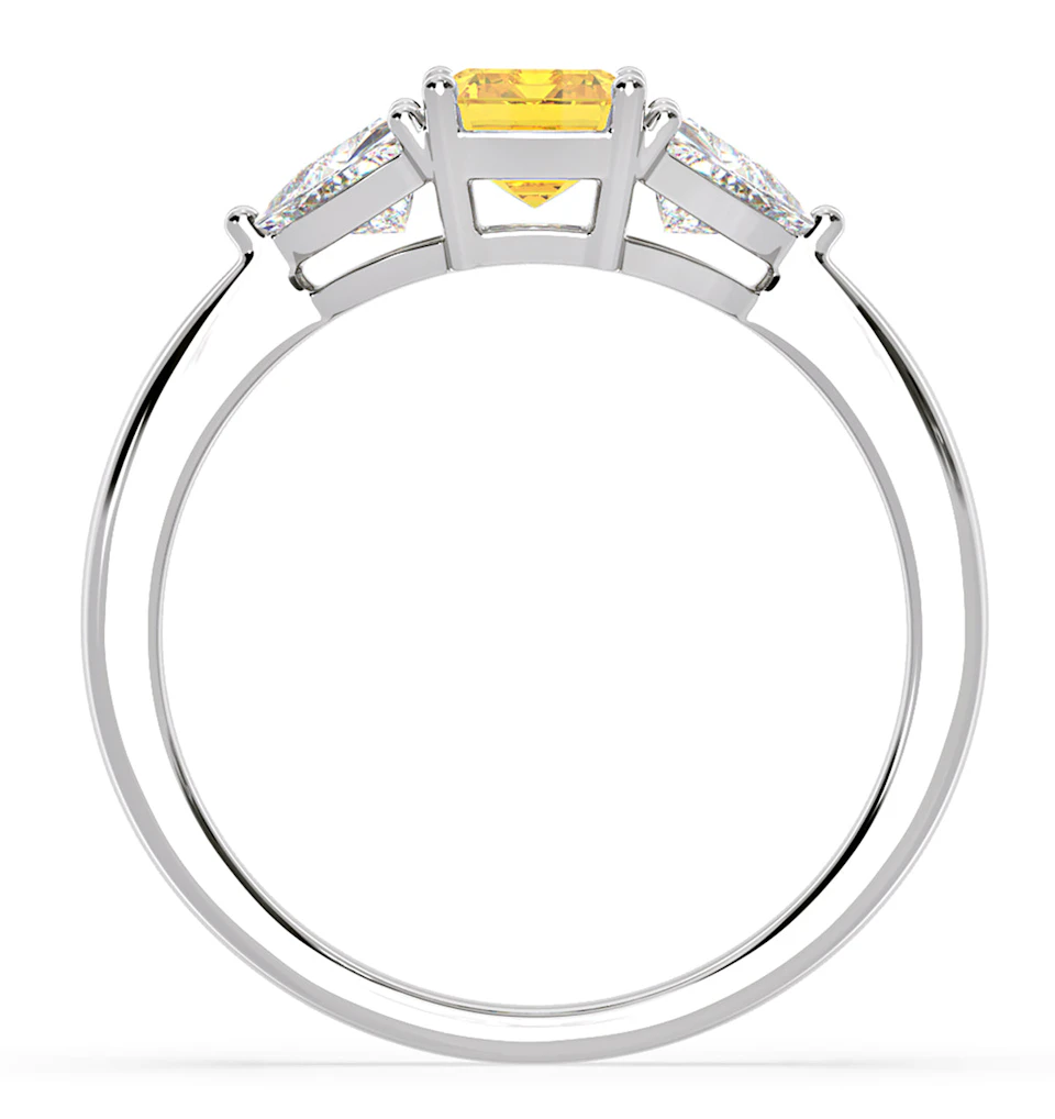 Aurora Yellow Lab Diamond Emerald Cut and Trillion 1.70ct Ring in 18K White Gold - Elara Collection