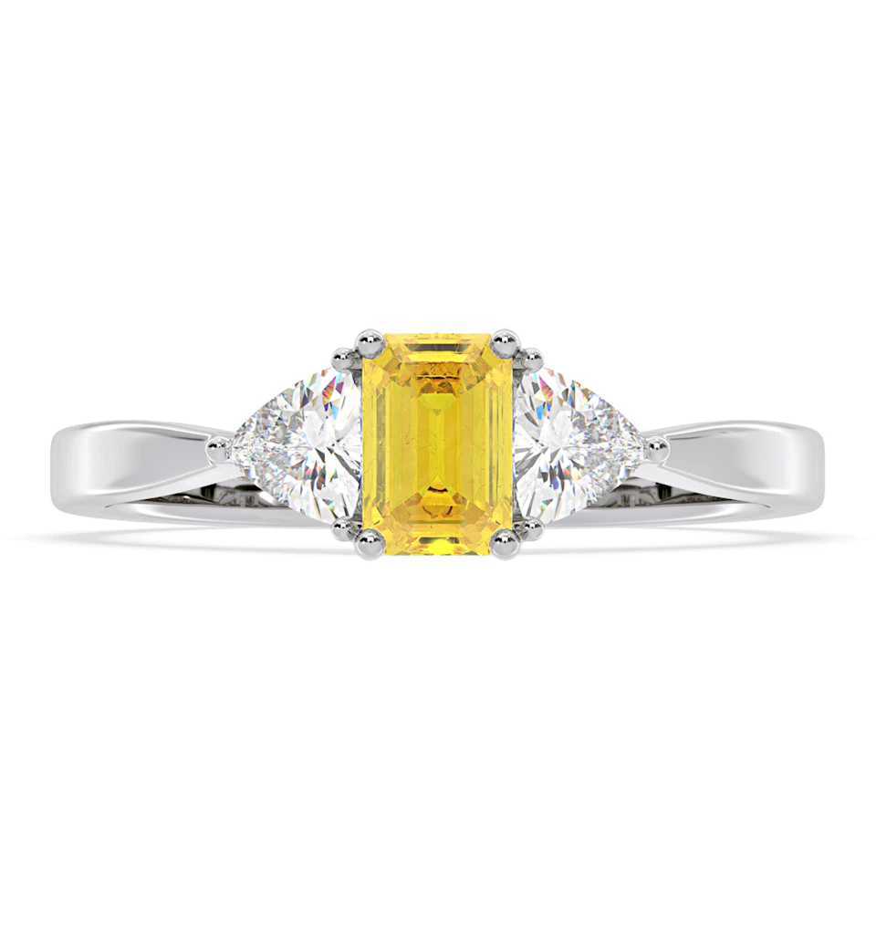 Aurora Yellow Lab Diamond Emerald Cut and Trillion 1.00ct Ring in Platinum - Elara Collection