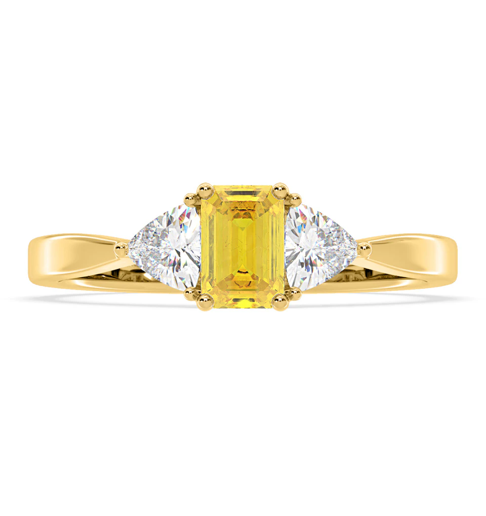 Aurora Yellow Lab Diamond Emerald Cut and Trillion 1.00ct Ring in 18K Yellow Gold - Elara Collection