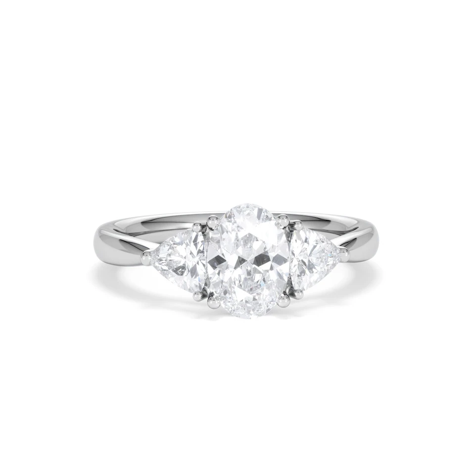 Dalia Lab Diamond Oval with Trillions 1.70ct Ring in 18K White Gold F/VS1