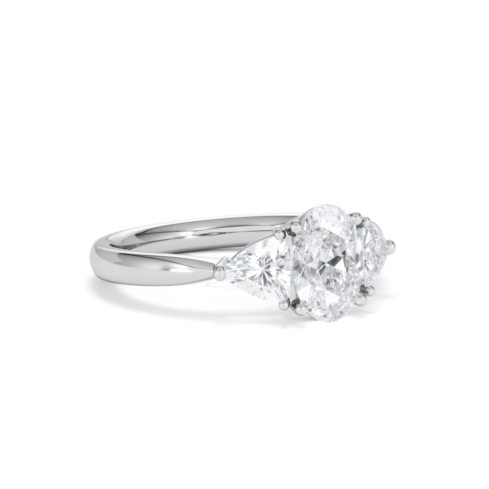 Dalia Lab Diamond Oval with Trillions 1.70ct Ring in 18K White Gold F/VS1