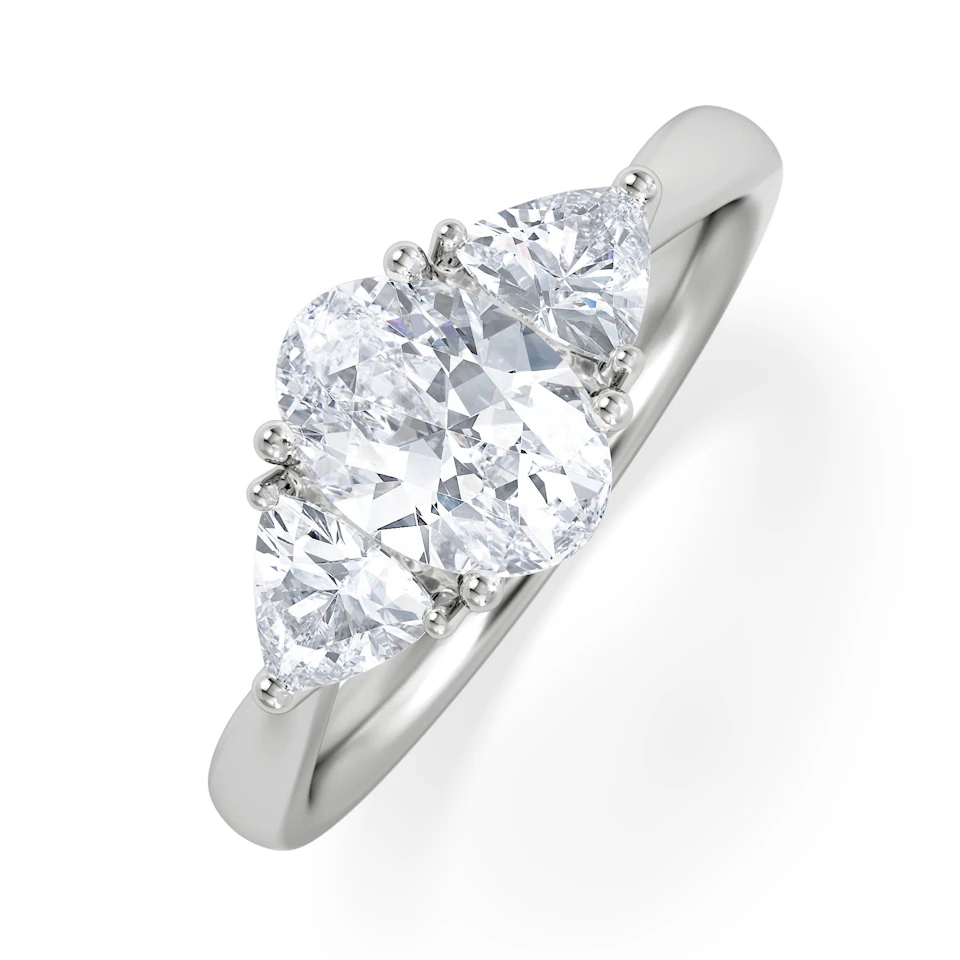 Dalia Lab Diamond Oval with Trillions 1.70ct Ring in 18K White Gold F/VS1