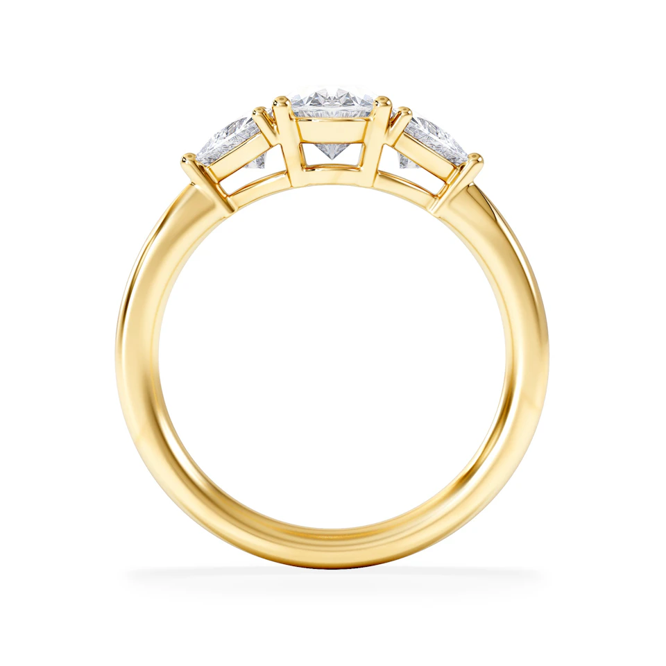 Dalia Lab Diamond Oval with Trillions 1.70ct Ring in 18K Yellow Gold F/VS1